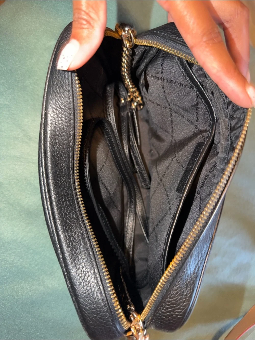 Michael Kors Black Pebbled Leather Toiletry Bag with Gold MK Emblem